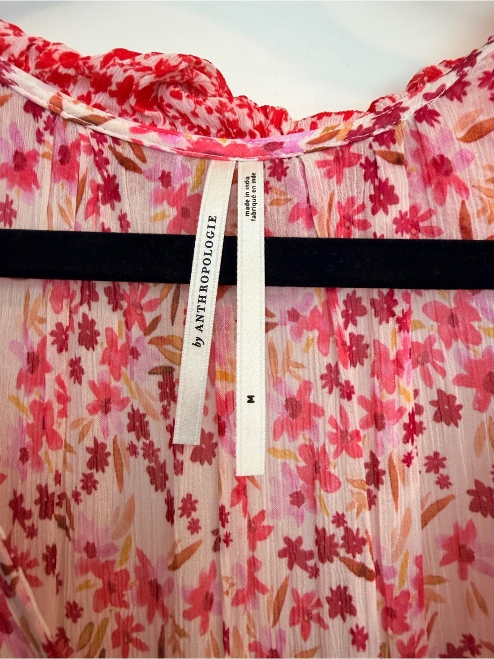 Anthropologie Floral Tiered Maxi Dress Pink Boho Cottagecore Tassel Tie Medium - Picture 5 of 13